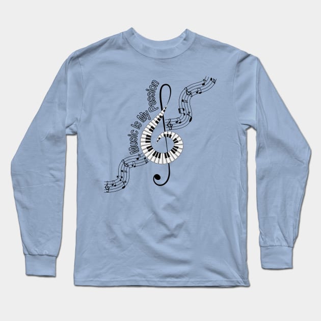 Treble Clef Piano Long Sleeve T-Shirt by Designoholic